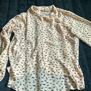 Large Sweet Rain animal print blouse. Tan with black animals.